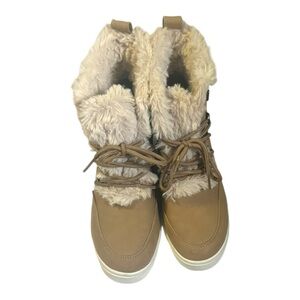 Brash Hidden Wedge Lace Up Faux Fur Sneaker Ankle Boots Womens 7 1/2 Beige Tan